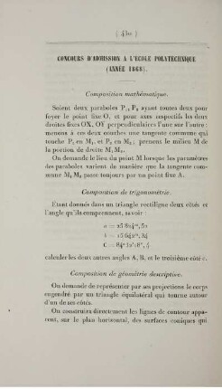 Concours d'admission l'école polytechnique (Année 1868).