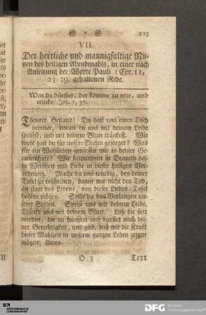 VII. Von dem herrlichen und mannigfaltigen Nutzen des heiligen Abendmahls