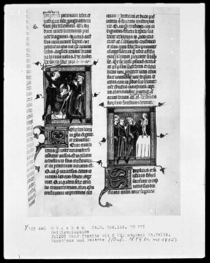 Legenda Sanctorum — Textseite mit zwei Miniaturen, Folio 201recto