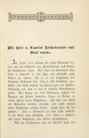 Wie Herr v. Caprivi Reichskanzler und Graf wurde