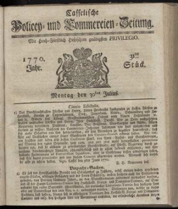 31tes Stueck, Montag den 30ten Julius. 1770