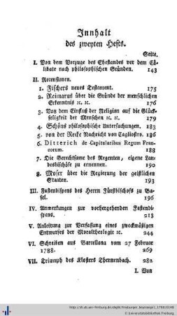 Innhalt des zweytens Hefts.