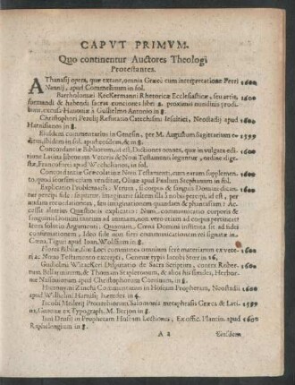 Caput Primum. Quo continentur Auctores Theologi Protestantes.