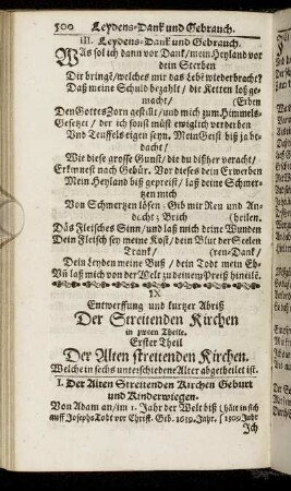 IX. Entwerffung und kurtzer Abriß Der Streitenden Kirchen in zween Theile.