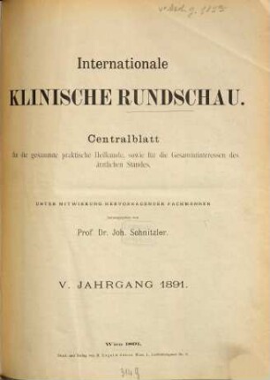Internationale klinische Rundschau. 5. 1891