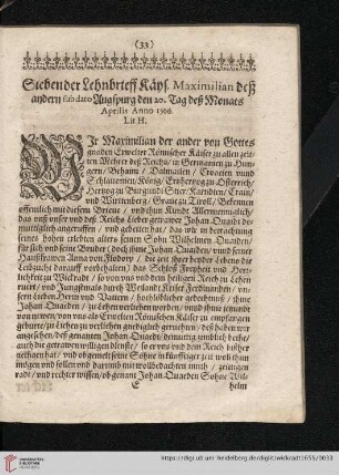 Siebender Lehnbrieff Käys. Maximilian deß andern