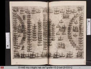 [Flotte in symmetrischer Formation auf offenem Meer.]