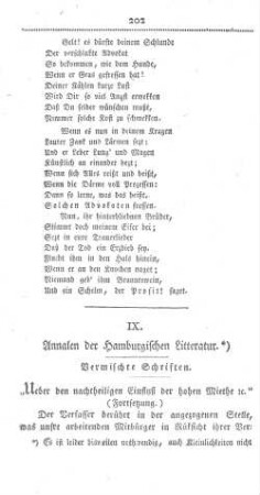 IX. Annalen der Hamburgischen Litteratur.