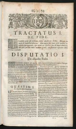 Disputatio I. De objecto Fidei.