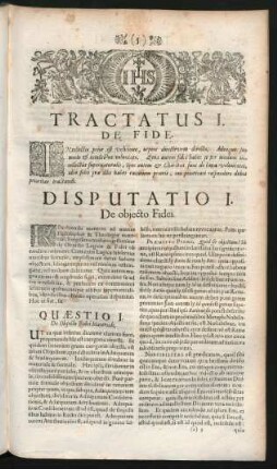 Disputatio I. De objecto Fidei.