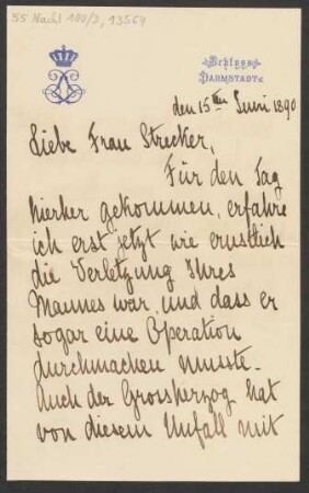 Brief an Minna Strecker : 15.06.1890