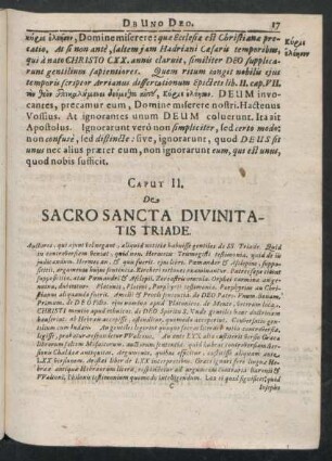 Caput II. De Sacro Sancta Divinitatis Triade.