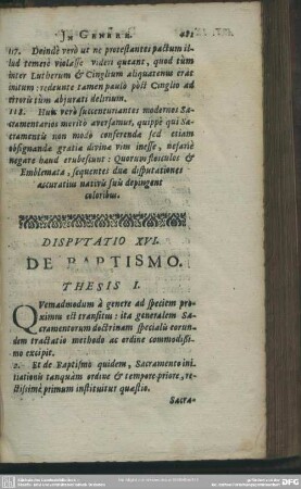Disputatio XVI. De Baptismo