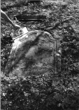Grabstein 346 (Index: 99791305) Zustand: fast vollständig verwittert Maße HxBxT: 116x88xo.A. cm: Grabstein 346