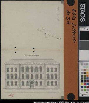 Realschule zu Osnabrück Entnommen aus dem Vierten Programm der Realschule 1. Ordnung der Stadt Osnabrück, 1871 Ausf.-Art: Lithographie, Druck auf Papier Herst.: H. Paal, Osnabrück Format: 27 x 42 cm Maßstab: 1 : 170