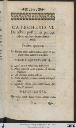 Catechesis VI. De tribus postremis petitionibus, quibus deprecamur mala.