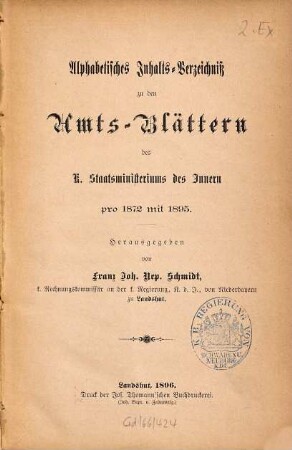 Amtsblatt des Königlichen Staatsministeriums des Innern. [23, a]. 1896