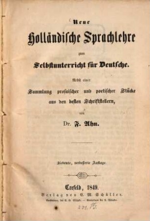 Neue holländische Sprachlehre zum Selbstunterricht für Deutsche