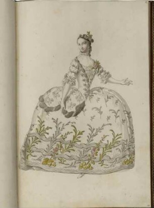 Caterina Pilaja, Sopran, in der Rolle der Argene (aus dem Vestiarium der Oper "Olimpiade", aufgeführt am 16. Februar 1756 in Dresden)