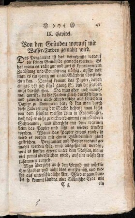 IX. Capitel. Von den Gründen worauf mit Wasser-Farben gemahlt wird.