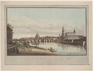 Dresden vom rechten Elbufer unterhalb der Augustusbrücke