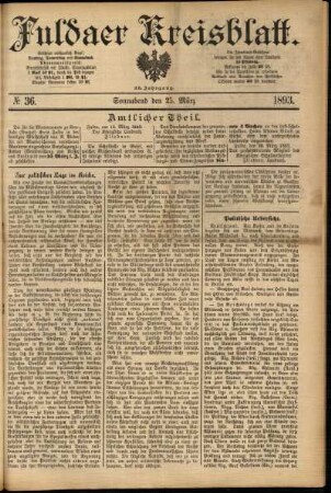 Erste Ausgabe vom Samstag, den 25. März 1893.