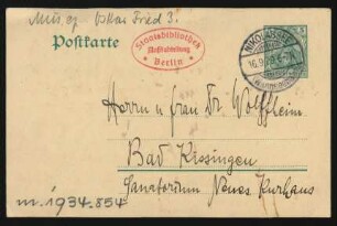 Postkarte an Werner Wolffheim : 16.09.1909