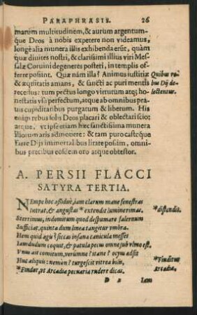 A. Persii Flacci Satyra Tertia.