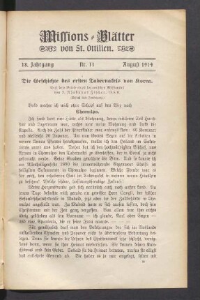 18. Jahrgang. Nr. 11. August 1914