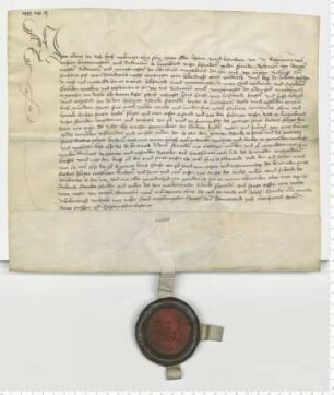 Bürgermeister, Ratsmannen und Innungsmeister der Altstadt Magedburg bekunden die Übergabe eines Rentebriefes an den Lüneburger Bürger Diderik Flotwedel.