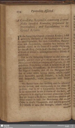 A Corollary Appendix concerning several Noble Specifick Remedies, preparable by Pyrotechny, and Succedaneous to the Grand Arcana