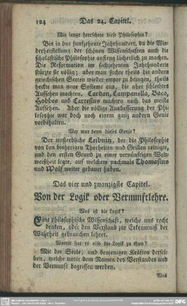 Das vier und zwanzigste Capitel. Von der Logik oder Vernunftlehre