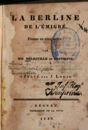 La berline de l'émigré : Drame en 5 actes