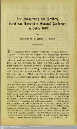 Die Belagerung von Freiberg durch den schwedischen General Torstenson im Jahre 1643