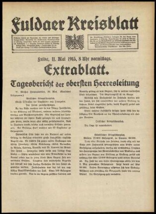 Erste Ausgabe vom Dienstag, den 11. Mai 1915.