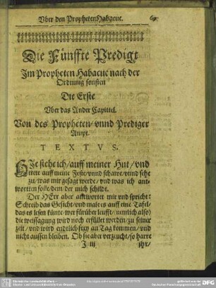 Die Fünffte Im Propheten Habacuc nach der Ordnung Die Erste Uber das Ander Capittel, Von des Propheten, unnd Prediger Ampt : Fünffte Im Propheten Habacuc nach der Ordnung Die Erste Uber das Ander Capittel, Von des Propheten, unnd Prediger Ampt