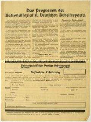 Flugblatt mit dem politischen Programm der NSDAP und Pressewerbung