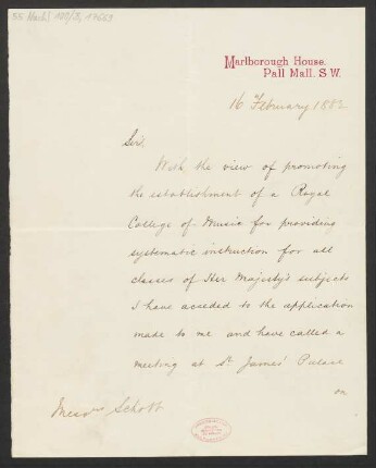 Brief an B. Schott's Söhne, Schott & Co. <London> : 16.02.1882