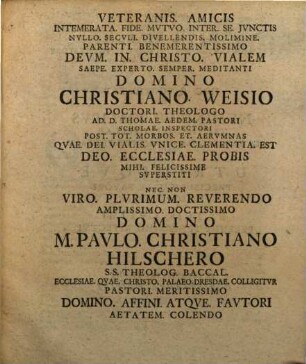 Nvmina Vialia Ivvante Deo Consensv Inclvti Philosophorvm Senatvs Vt in Eodem Olim Obtineret Locvm, Dissertatio Prior