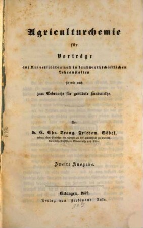 Agriculturchemie ... zum Gebrauche für gebildete Landwirthe