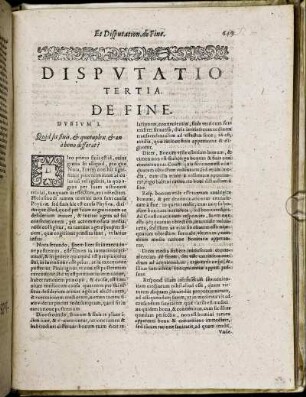 Disputatio Tertia. De Fine