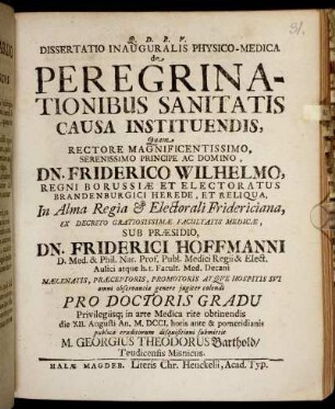 Dissertatio Inauguralis Physico-Medica De Peregrinationibus Sanitatis Causa Instituendis