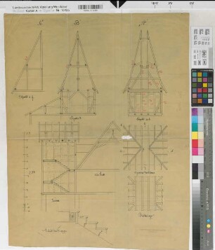 Brunskappel (Olsberg) Turm und Gutshaus Wildenberg Balkenkonstruktionen Anf. 20.Jh. 1 : 50 65 x 51 Zeichnung / Pause Gutsarchiv Wildenberg III E Nr. 5, Dep.