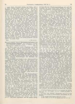85-89 [Rezension] Haeussermann, Friedrich, Wortempfang und Symbol in der alttestamentlichen Prophetie