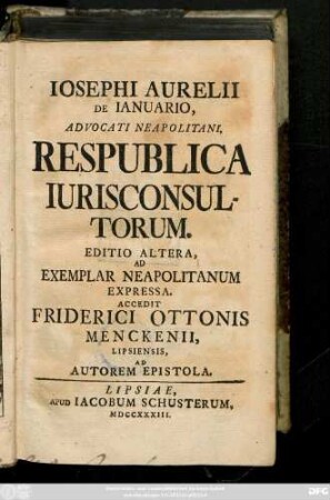 Iosephi Aurelii De Ianuario, Advocati Neapolitani, Respublica Iurisconsultorum