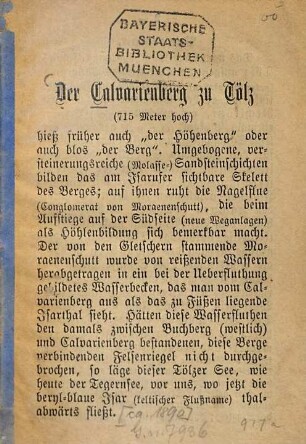 Der Calvarienberg zu Tölz : . [Kopftitel.]