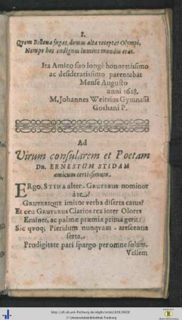 Ad virum consularem et Poetam Dn. Ernestum Stidam amicum certissimum.