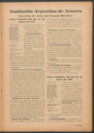 Asociación argentina de actores : Extractos de actas del consejo directivo