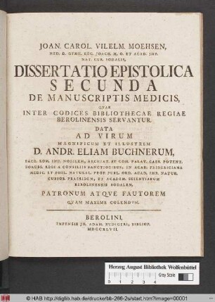 Data Ad ... D. Andr. Eliam Buchnerum, Sacr. Rom. Imp. Nobilem, ...