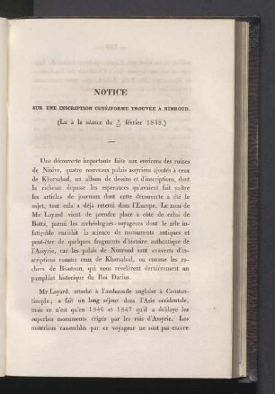 Notice sur une inscription cunéiforme trouvée à Nimroud